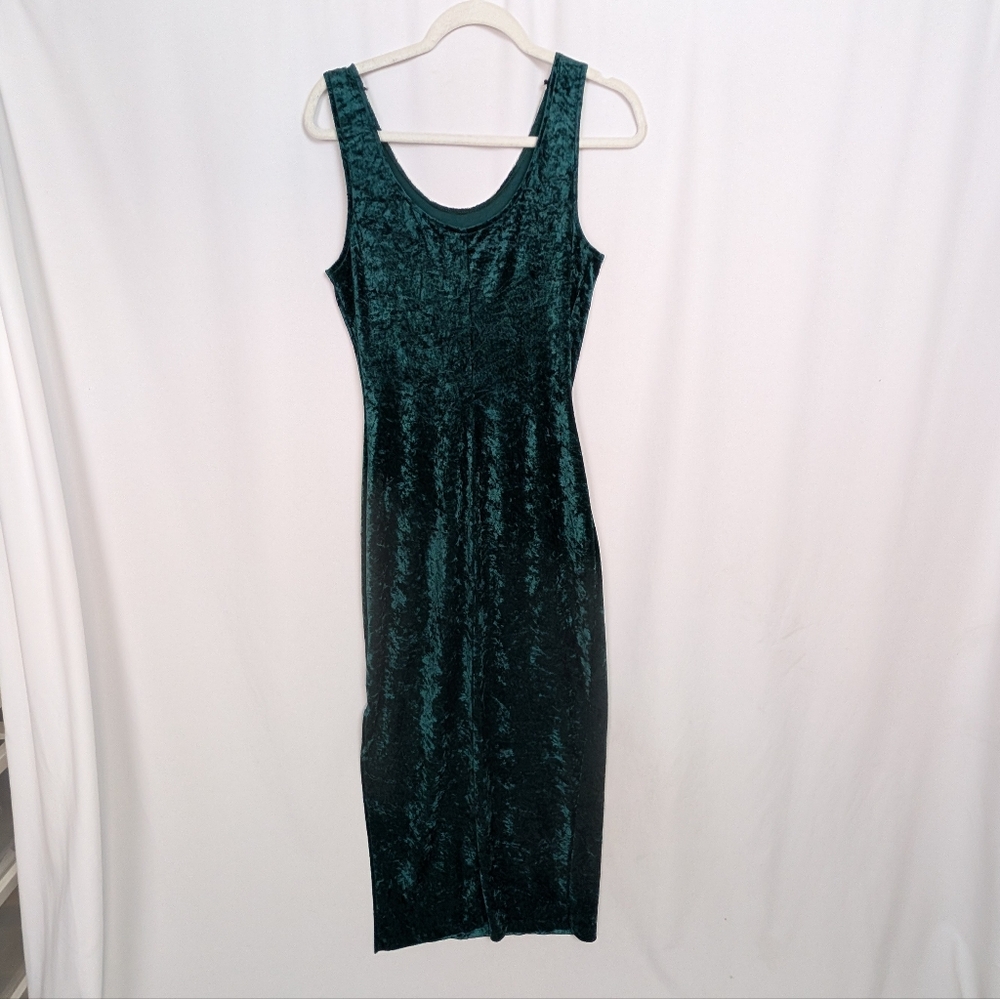 All that Jazz Teal Velvet Maxi Dress with Crochet Collar - Picture 2 of 9